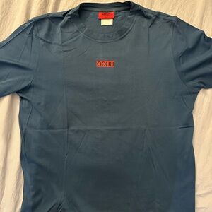 HUGO Slate Blue Tee with Vibrant Red Logo